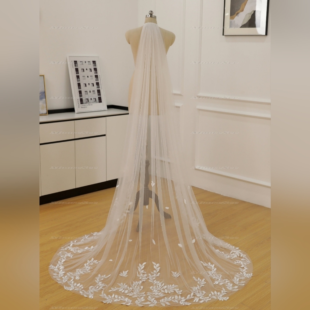 Elegant Ivory Bridal Veil with Floral Embroidery